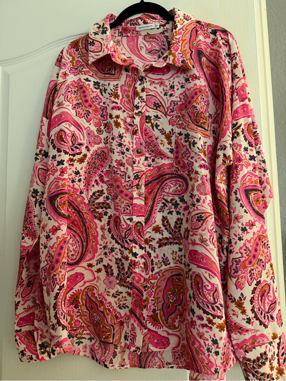 Staccato Pink Paisley Button-Down Blouse